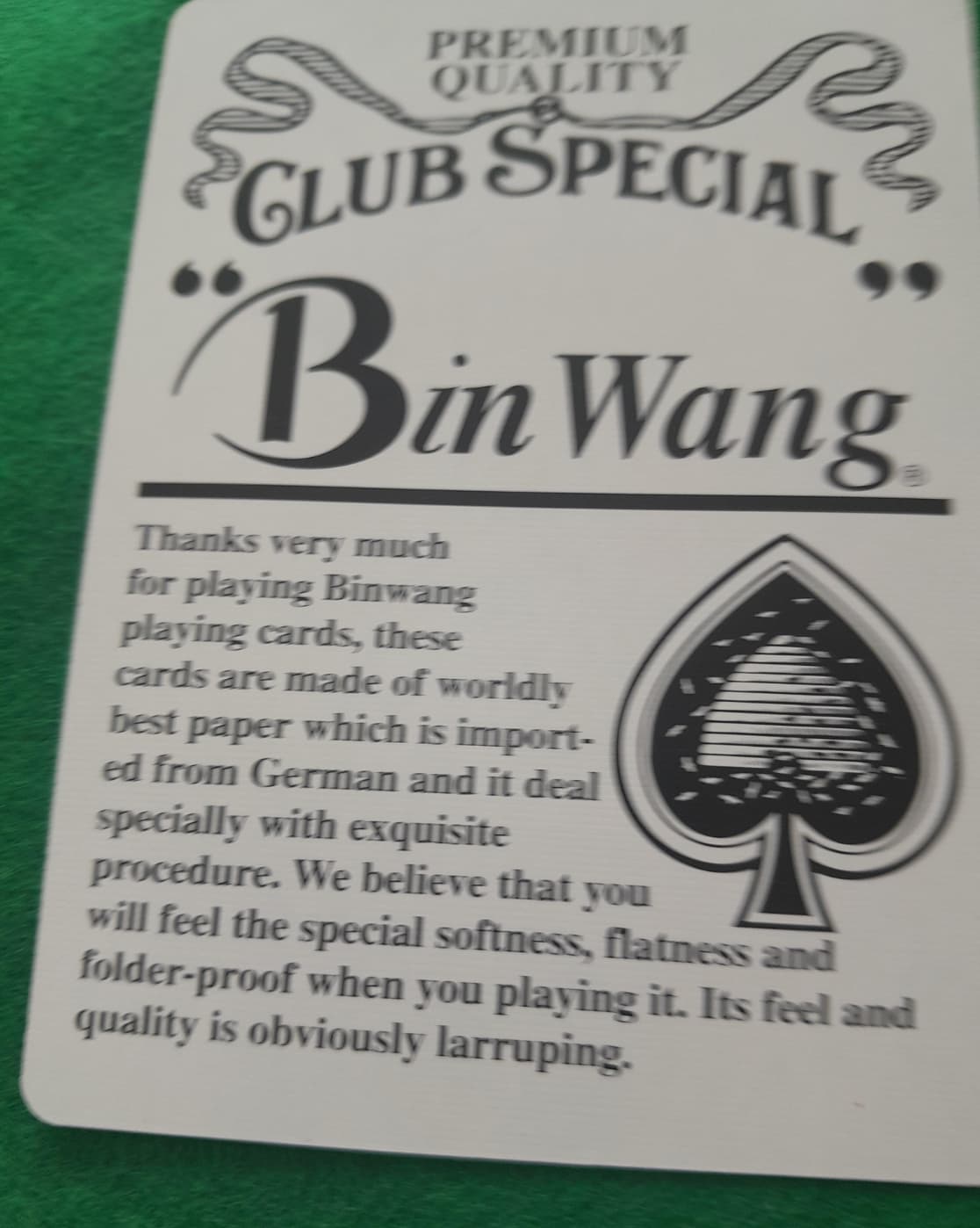 cone - Premium Quality Glub Special "Bin Wang Thanks very much for playing Binwang playing cards, these cards are made of worldly best paper which is import ed from German and it deal specially with exquisite procedure. We believe that you will feel the s